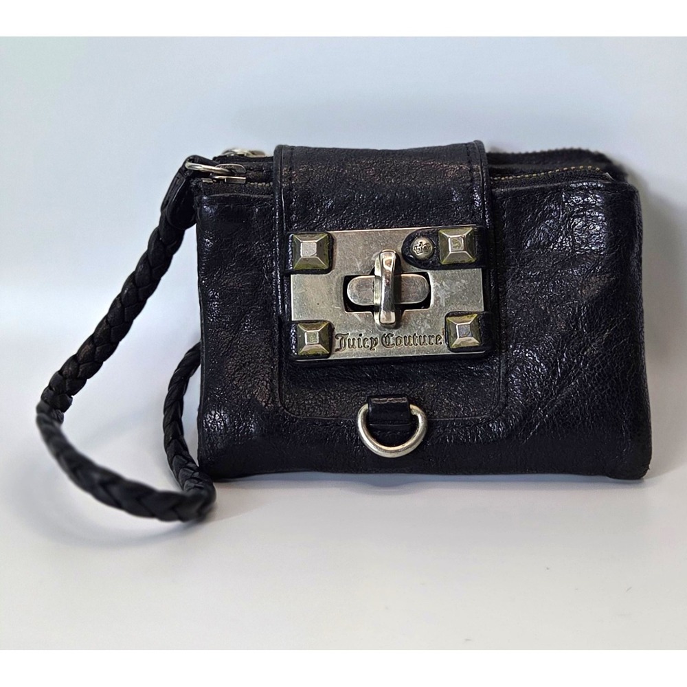 VNT Goth Juicy Couture Black Wristlet Wallet w/ Braided Strap ID Window